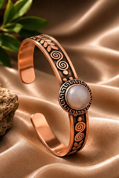 OSMANLI GÜMÜŞ Women's Copper Bracelet Handcrafted Pure Copper White Quartz Na...