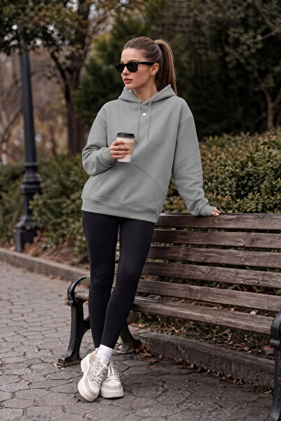 EydaMoon Women's Winter 3-Strand Fleece Hooded Oversize Sweatshirt with Cut-O...