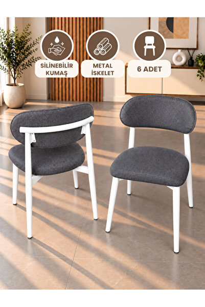 DEREN HOME Calvin Serisi 6 Adet Mutfak Yemek Odası Sandalyesi Silinebilir Kum...