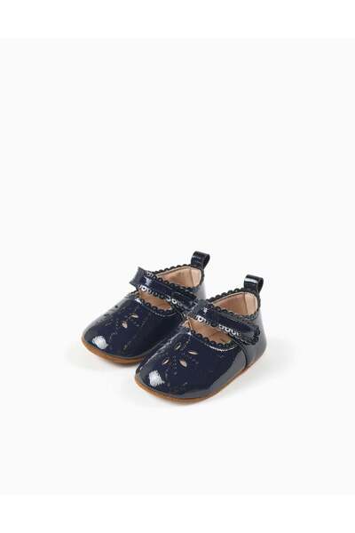 Ziddy Patent Mary Jane Shoes With A Touch-Fastener For Newborn Girls, Navy Blue