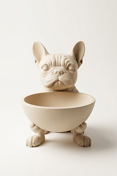 Jüjü Design Fransız Bulldog Figürlü Kedi Köpek Mama ve Su Kabı Dekoratif Tekl...
