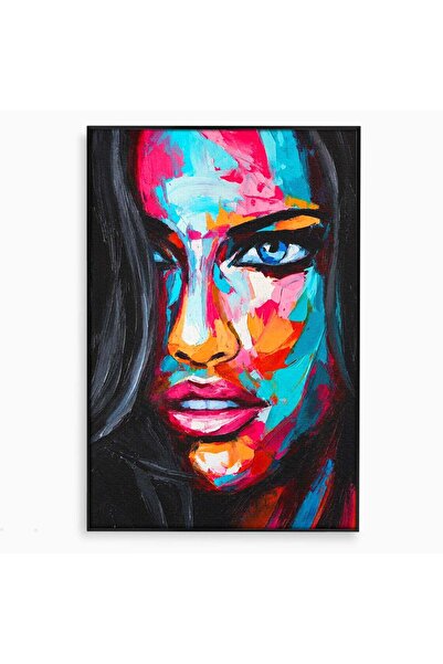 Luxcanva Tablou Canvas Privire Hipnotica 40x60 cm cu Rama Negru Portret Abstr...