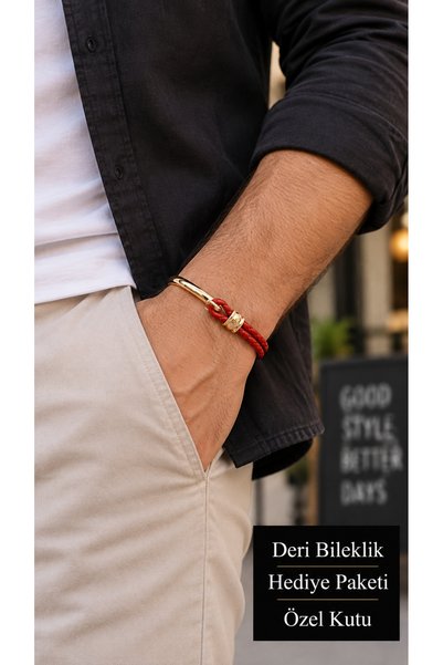 HER ŞEY NOTA www.herseynota.com Osvello Redarc Red Leather Men's Bracelet - R...