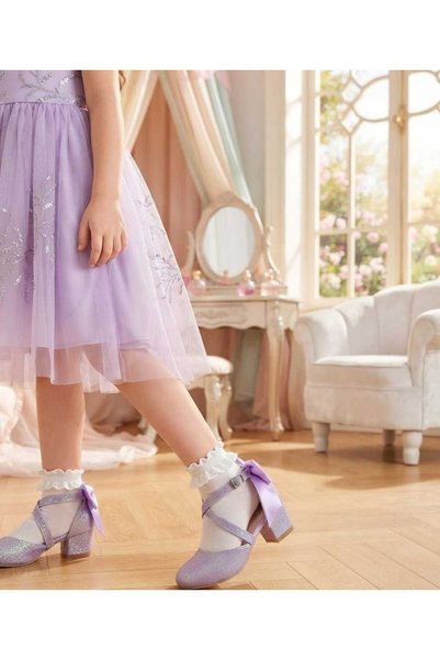 SGF KIDS Pantofi de seară cu toc, cu sclipici, culoare liliac, cu design încrucișat.