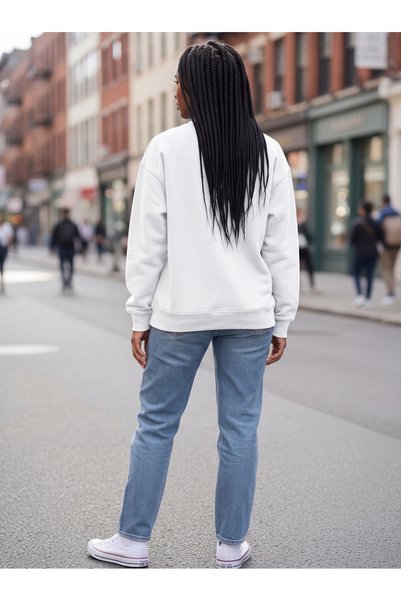 HAI COLLECTİON Women's 3 Thread Casual Sweatshirt Minimal Printed Crew Neck Relaxed Fit