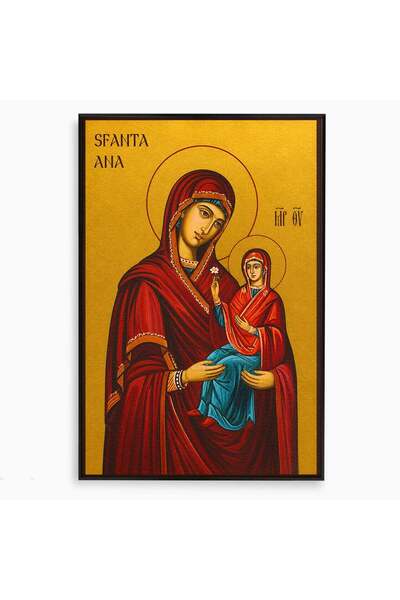 Luxcanva Tablou Canvas Sfanta Ana Cu Pruncul 50x70 cm cu Rama Negru Religios ...
