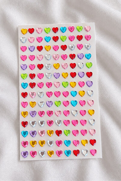 TAKIŞTIR Karışık Renk Kalp Figürlü Yapışkanlı Taş Sticker