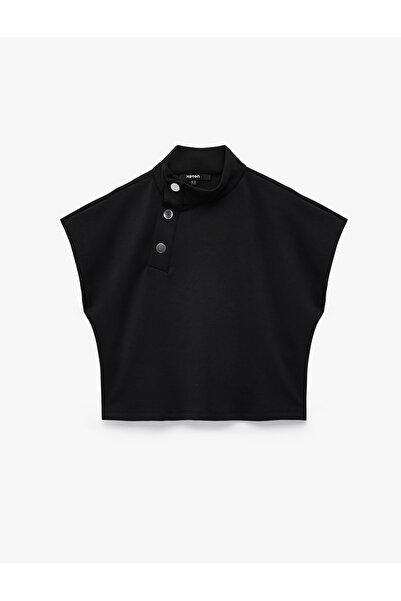 Koton Modal Fabric Snap Closure Detailed Cap Sleeve Stand Collar Blouse