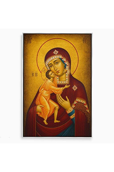 Luxcanva Tablou Canvas Maica Domnului Feodorovskaia 70x100 cm cu Rama Arginti...