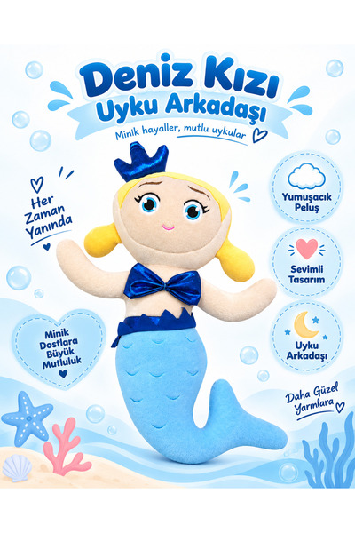 PONİKİDO Deniz Kızı Peluş Uyku Arkadaşı Yumuşak Oyuncak