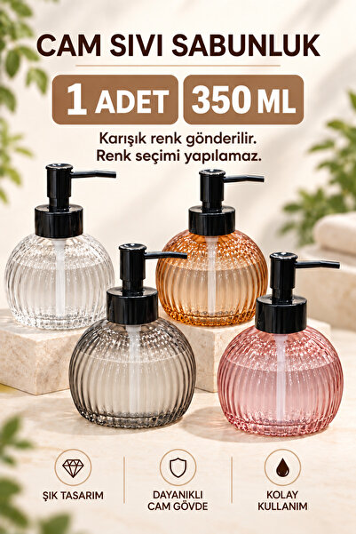 Anadolu Saray 350 ml Cam Sıvı Sabunluk Siyah Pompalı Çizgili Şık Tasarım 1 Ad...