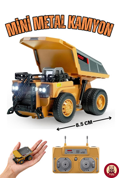 giffy Oyuncak Mini Metal Damperli Kamyon 8 cm Uzaktan Kumandalı LED Işıklı Ku...