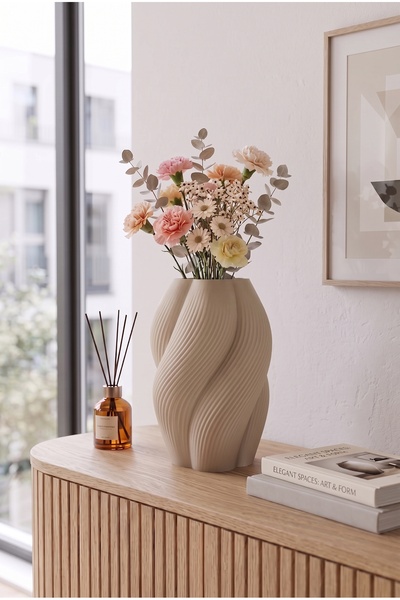 Lumense Riva Modern Dekoratif Vazo & Çiçeklik Şık Salon Objesi - Meşe