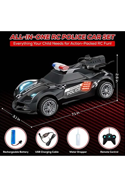 Police Mașină Turbo de Drift - Mașină de cascadorii cu telecomandă și efect de fum SpeedX, Scara 1:20, Culoare Negru