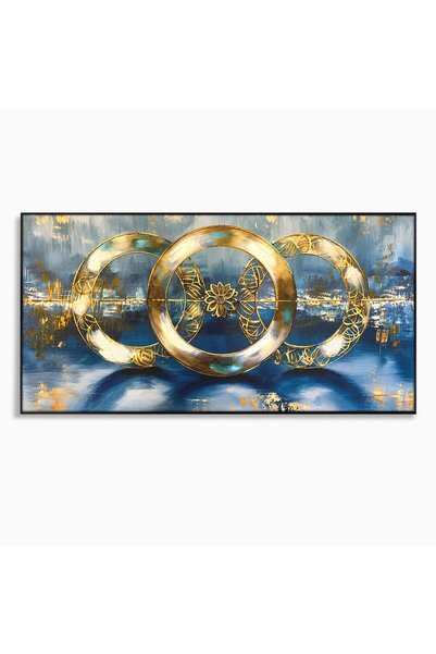 Luxcanva Tablou Canvas Cercuri Aurii Abstracte 120x60 cm cu Rama Negru Abstra...