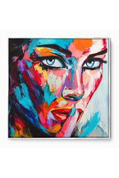 Luxcanva Tablou Canvas Tacerea Vorbeste 50x50 cm cu Rama Argintiu Femeie Port...
