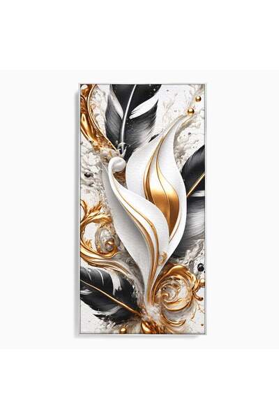 Luxcanva Tablou Canvas Armonie De Pene 50x100 cm cu Rama Argintiu Pene Abstra...