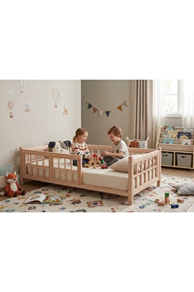 İLKİM AHŞAP İlkim %100 1. Sınıf Doğal Ladin Ahşap Korkuluklu Montessori Çocuk...