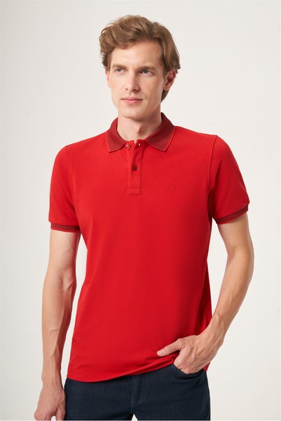 İmza Burgundy Polo Collar Pique Short Sleeve Slim Fit 100% Cotton T-Shirt 101...