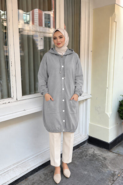 Reys Store Kadın Oversize Kesim Merserize Düğmeli Triko Spor Tesettür Hırka