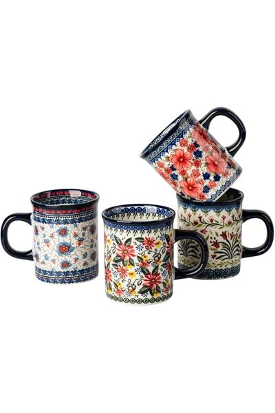 KASTWAVE 4 Pcs Ceramic Latte Mugs 15.5oz, Hand Painted Porcelain Mugs with Ha...