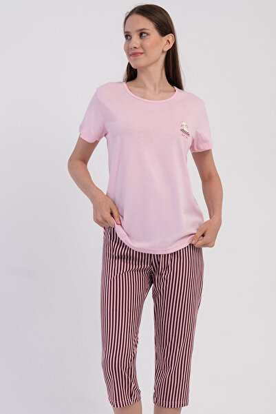 VİENETTA Pamuklu Kadın Kısa Kol Kaprili Pijama Takım , 605028