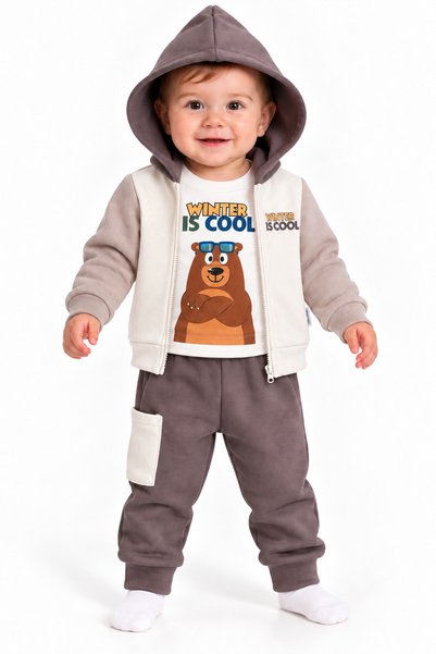 Chicsy Baby Sweet Teddy Bear Printed Baby Boy 3-Piece Winter Tracksuit Set Pr...