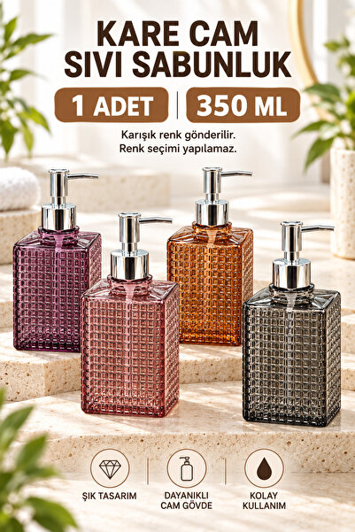 Anadolu Saray 350 ml Kare Cam Sıvı Sabunluk Krom Pompalı Kabartmalı Şık Tasar...
