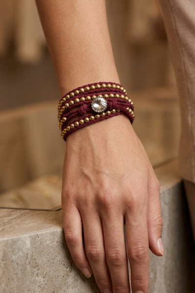 PETEK AKSESUAR Nubuk Leather Metal Ball-Filled Bracelet