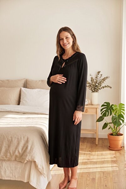 Miss Dünya Lissa Lalina Lace Detailed Maternity and Postpartum Long Sleeve Ni...