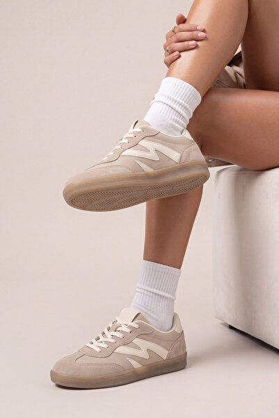 Marjin Kadın Sneaker Bağcıklı Spor Ayakkabı Starse Bej