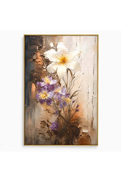 Luxcanva Tablou Canvas Flori Pe Fond Texturat 80x120 cm cu Rama Auriu Flori T...