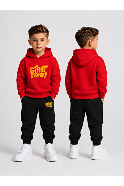 LORVEX Tracksuit Set Hooded Sweatshirt Bottom Top Set Boys 3 Threaded Threade...