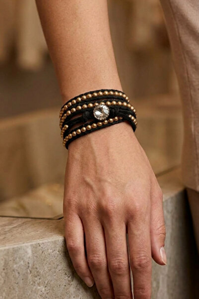 PETEK AKSESUAR Nubuk Leather Metal Ball-Filled Bracelet