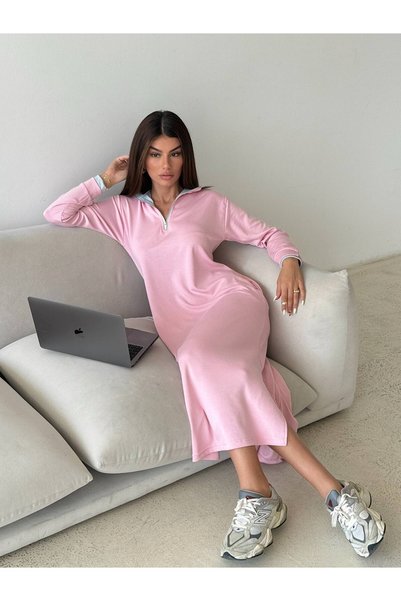 DAME فستان نسائي طويل من المودال الفاخر بتفاصيل فتحات وسحابات