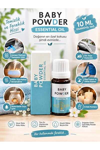 BABY POWDER Esansiyel Yağ 10 ML – Bebek Pudrası Kokusu, Çamaşır, Buhurdanlık, Difüzör, Mop ve Ütü İçin