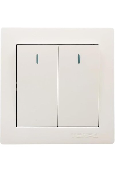 Tempo 2 Gang 1 Way White Light Switch – Elegant Wall Mounted Electrical Switc...