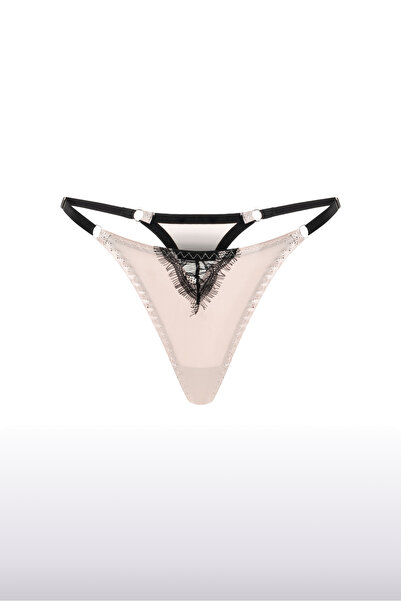 Eos Pure Saf İpek ve Dantel Tanga Pudra