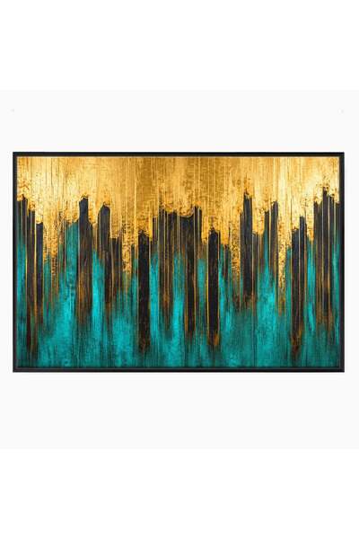 Luxcanva Tablou Canvas Orasul Aurit 120x80 cm cu Rama Negru Oras Abstract Modern