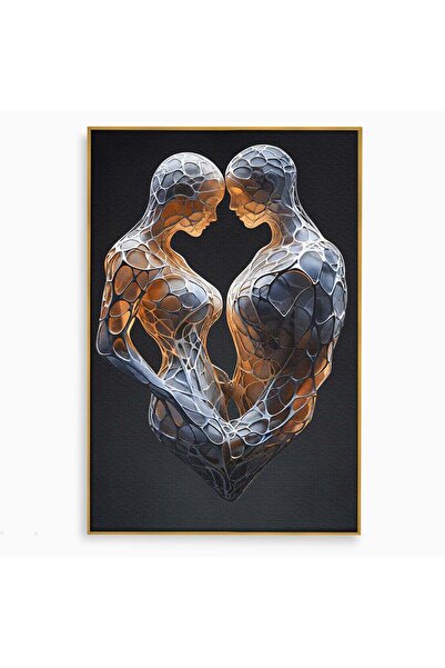 Luxcanva Tablou Canvas Imbratisare Abstracta 70x100 cm cu Rama Auriu Cuplu Ab...