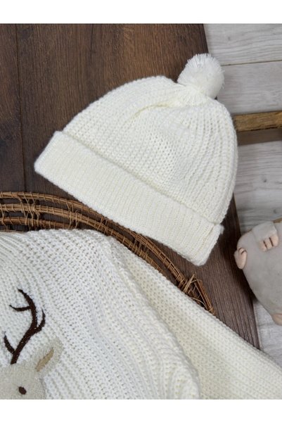 my petit panda Knitwear Sweater Deer and Pine Punch Embroidered Report Stretch Fabric Pants Knitwear Oversize Baby Boy Set with Hat