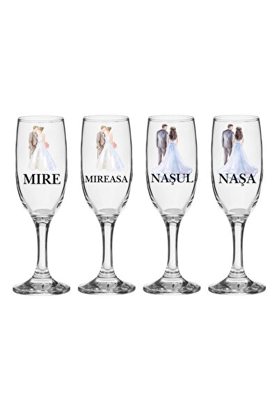 OEM Set de pahare de șampanie din sticlă personalizată, Miri și Nasi, pentru ...