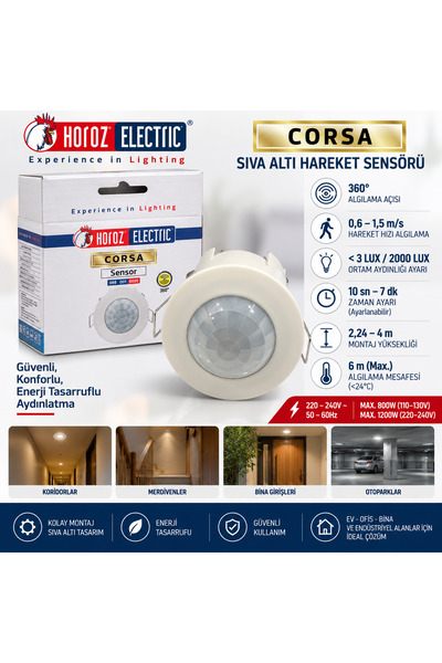 Horoz Elektrik Horoz Electric Corsa Sıva Altı 360° Hareket Sensörü Ayarlanabi...