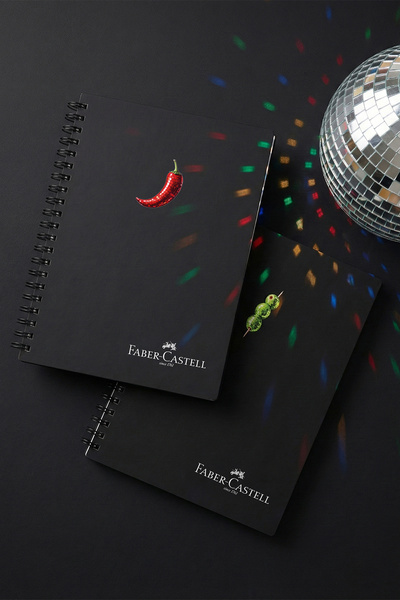 Faber Castell Karton Kapak, Disco Meyveler Defter,100 Yaprak,Çizgili,80 gr Kağıt,Siyah Spiral