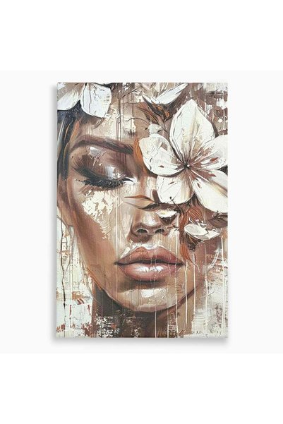 Luxcanva Tablou Canvas Portret Cu Flori 80x120 cm pe Sasiu Lemn Mister Femini...