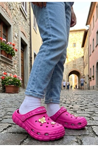 ÇEÇEN HOME Girls' Pink Sandals Slippers with Flower and Star Figures, Wet Flo...