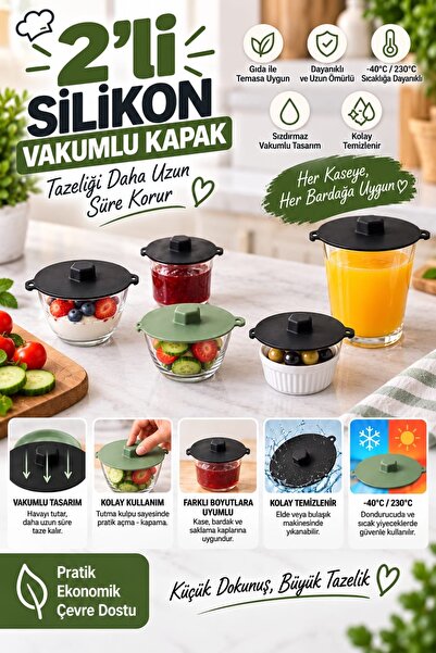PLASTMARKET 2'li Silikon Vakumlu Isı Koruyuculu Kase Bardak Kapağı 11 cm