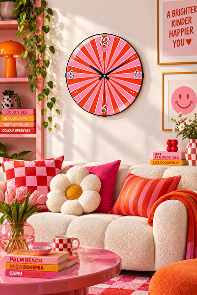 Muyika Design Retro Renkli Salon Duvar Saati 36 cm Funky Sunburst Çizgili Bom...