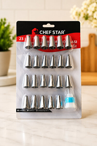 Chefstar 23 PARÇA METAL KREMA SIKMA DUYU SETİ PASTA KEK DEKORASYON UÇLARI