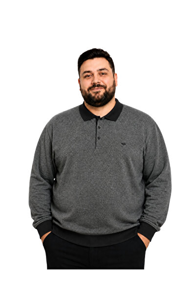 BattalModa Hanorac pentru bărbați, mărime mare, antracit, cu guler polo, 3XL-...